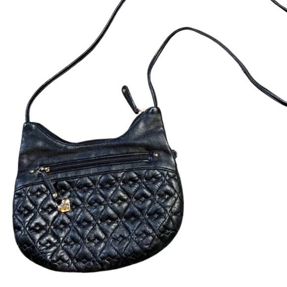 Stone Mountain Heart Quilt Leather Black Cross Body Purse Gold Charm Zipper Bag - Picture 3 of 16